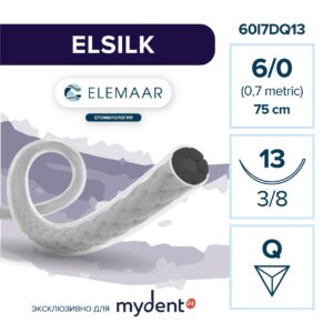 Шовный материал ELSILK 6/0 (12 шт, 75 см, 3/8, 13 мм, обратно-режущая)